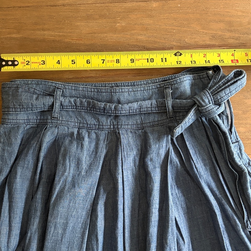 Zara Blue Denim Midi Pleated Skirt with Belt - Picture 5 of 7